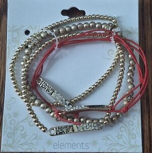 NEW / NWT Gold-TONE and Red Beaded Bracelet Set LAUGH, LAUGH & LOVE